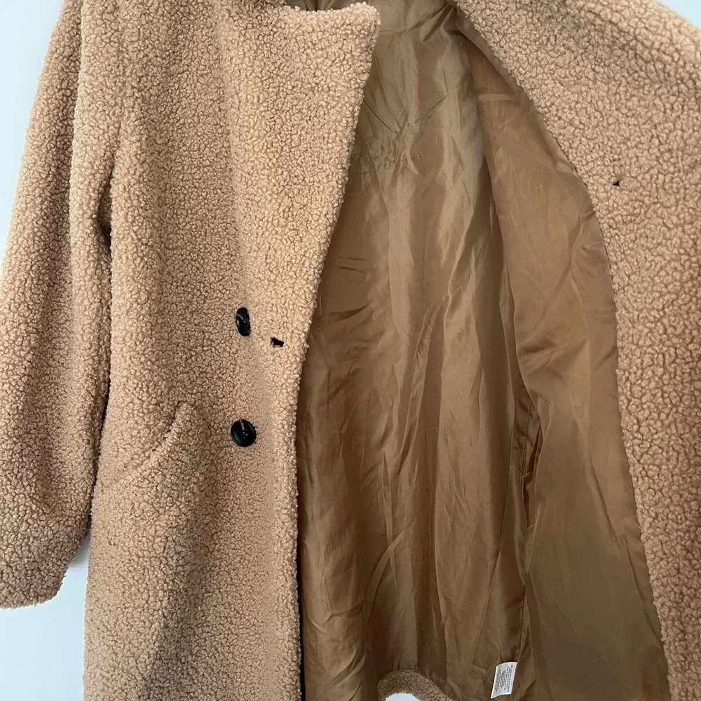 Flamingo Teddy Coat Carmel Women's Double-Breasted Coat Size - Picture 11 of 11